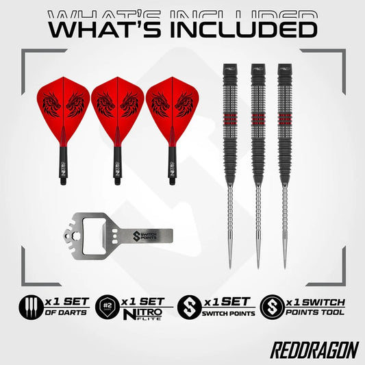 RED DRAGON JONNY CLAYTON HIRAETH SWITCH POINT 90% TUNGSTEN STEEL TIP DARTS