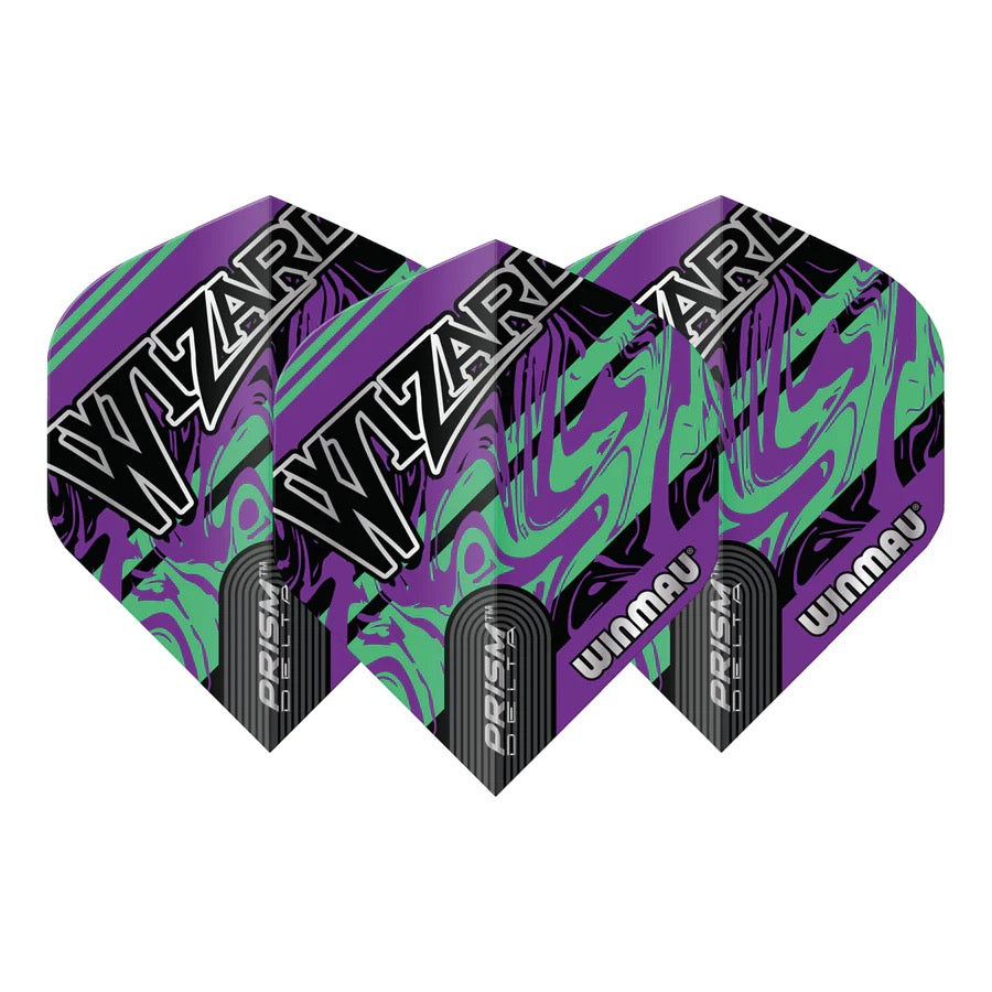 PRISM DELTA WIZARD PURPLE AND GREEN STANDARD DART FLIGHTS BY WINMAU