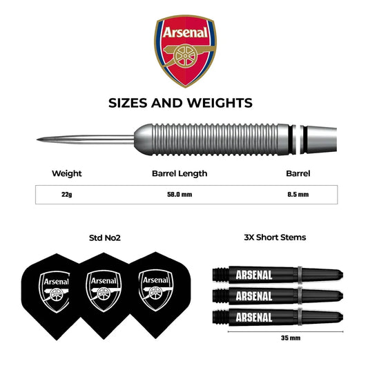 ARSENAL FC DARTS STEEL TIP BRASS - OFFICIAL LICENSED - THE GUNNERS - 22G