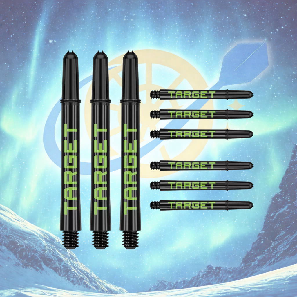 TARGET PRO GRIP TAG DART SHAFTS STEMS BLACK AND GREEN 3 SETS INTERMEDIATE/MEDIUM