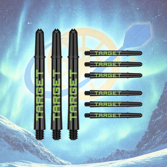 TARGET PRO GRIP TAG DART SHAFTS STEMS BLACK AND GREEN 3 SETS INTERMEDIATE/MEDIUM