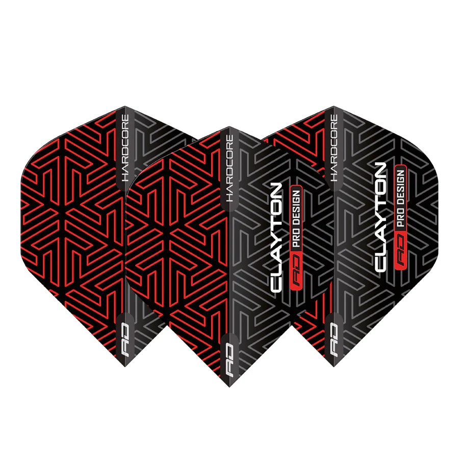 JONNY CLAYTON RED DRAGON HARDCORE PREMIUM RED AND BLACK DART FLIGHTS