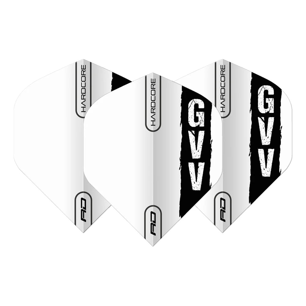 GIAN VAN VEEN RED DRAGON WHITE & BLACK HARDCORE STANDARD GVV DART FLIGHTS