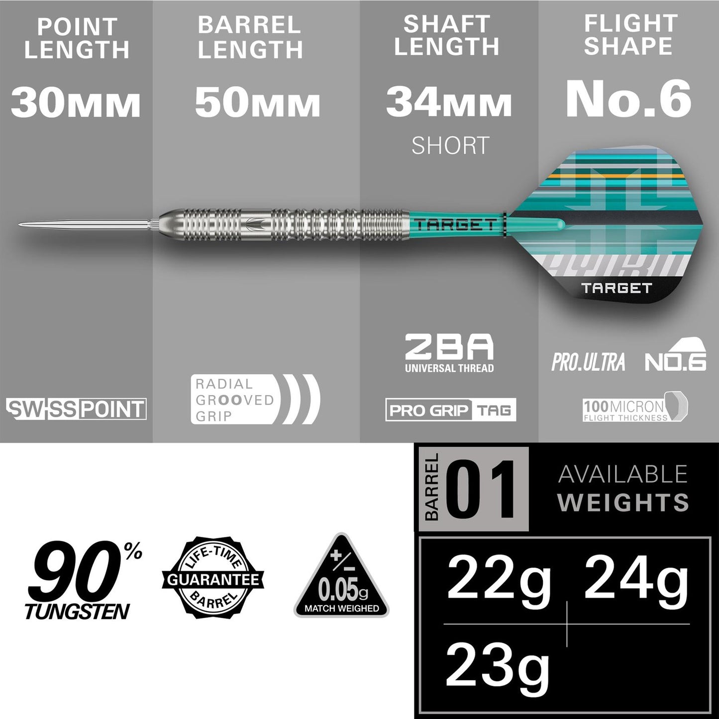 TARGET HYDRO 01 SWISS POINT 90% TUNGSTEN DARTS