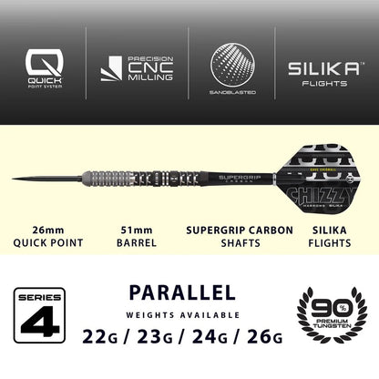 HARROWS DAVE CHISNALL CHIZZY SERIES 4 90% TUNGSTEN QP STEEL TIP DARTS