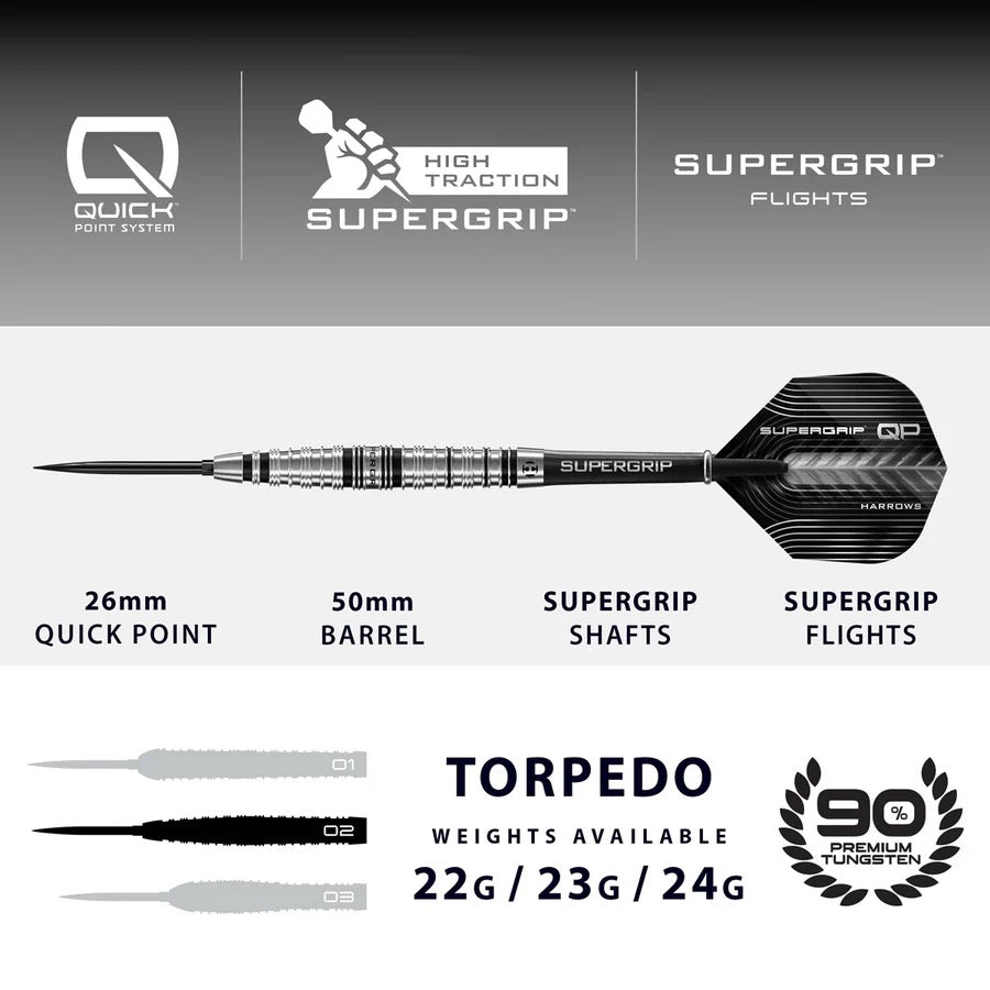 HARROWS SUPERGRIP TORPEDO 90% TUNGSTEN QP STEEL TIP DARTS