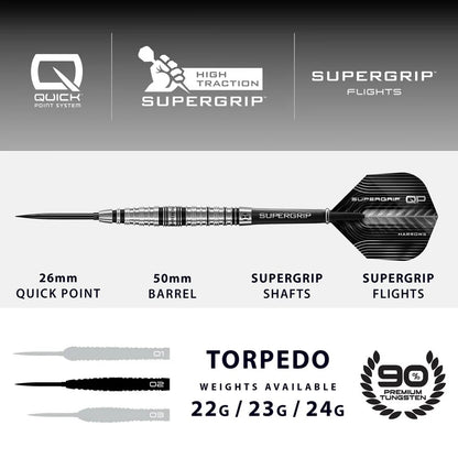 HARROWS SUPERGRIP TORPEDO 90% TUNGSTEN QP STEEL TIP DARTS