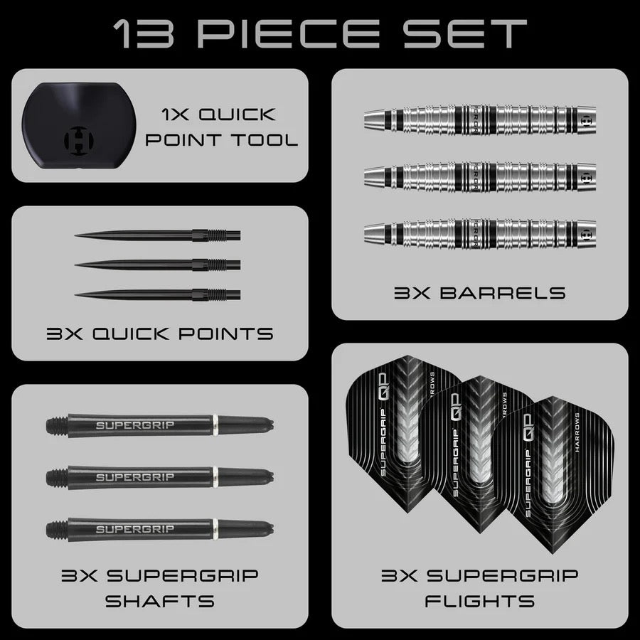 HARROWS SUPERGRIP TORPEDO 90% TUNGSTEN QP STEEL TIP DARTS