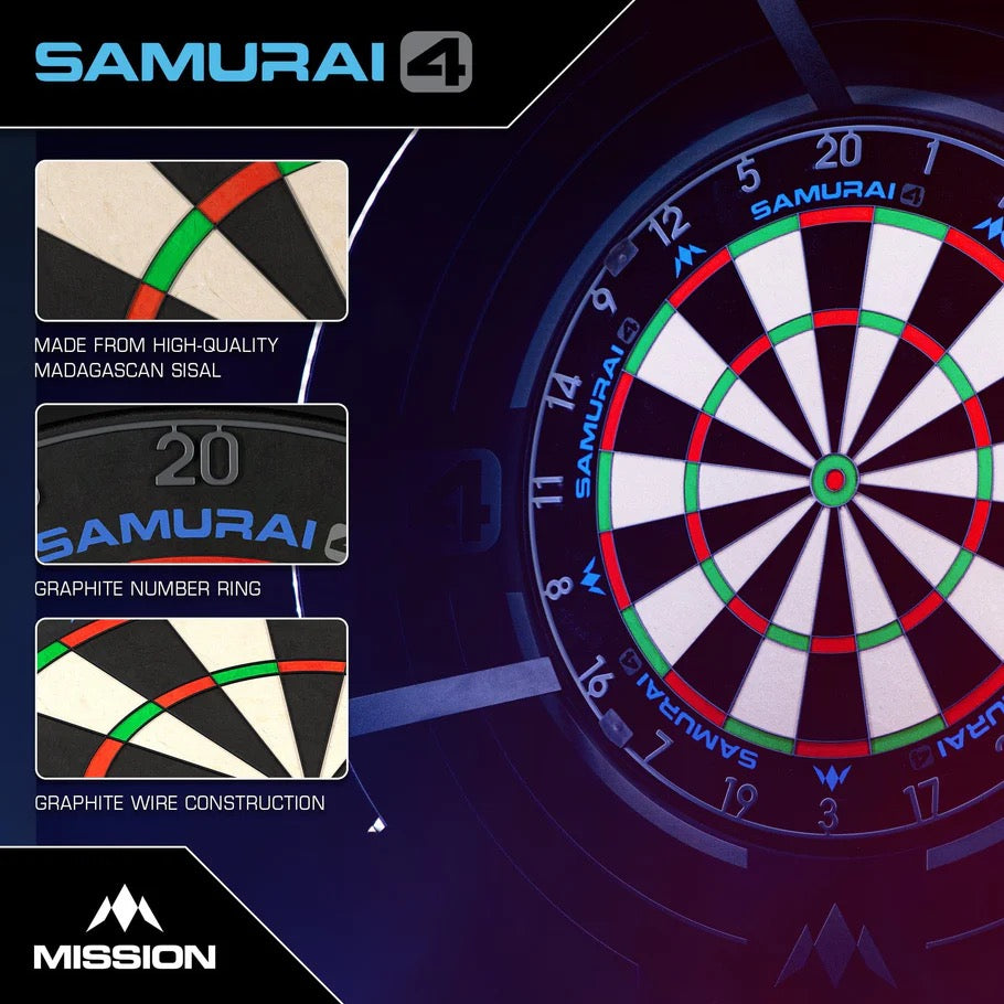 MISSION SAMURAI 4 DARTBOARD PROFESSIONAL - KNIFE WIRE - GRAPHITE GREY - CLICK AND COLLECT