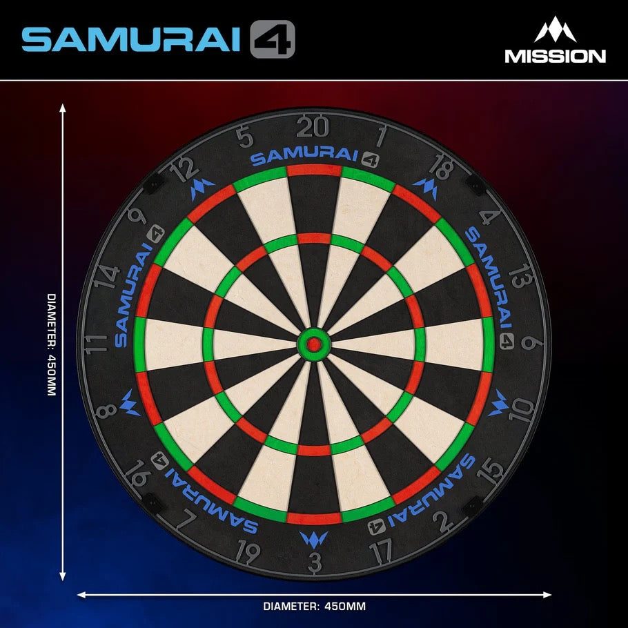 MISSION SAMURAI 4 DARTBOARD PROFESSIONAL - KNIFE WIRE - GRAPHITE GREY - CLICK AND COLLECT