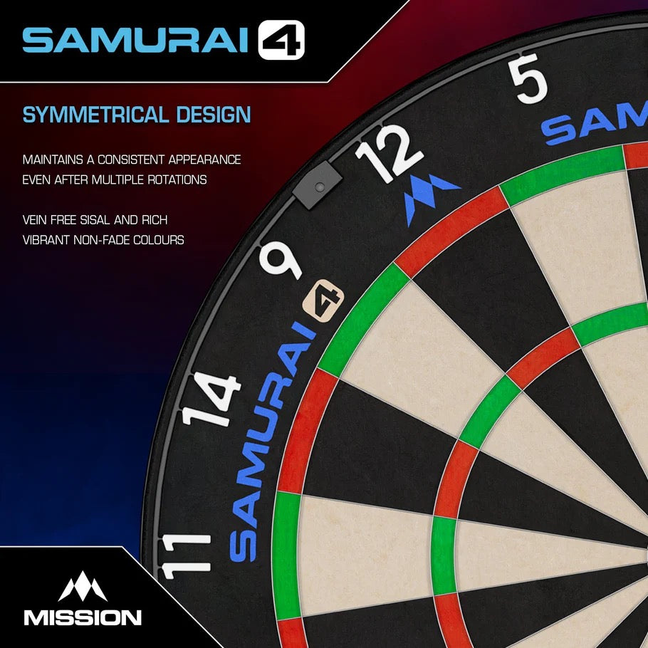 MISSION SAMURAI 4 DARTBOARD PROFESSIONAL - KNIFE WIRE - WHITE SPIDER - CLICK AND COLLECT