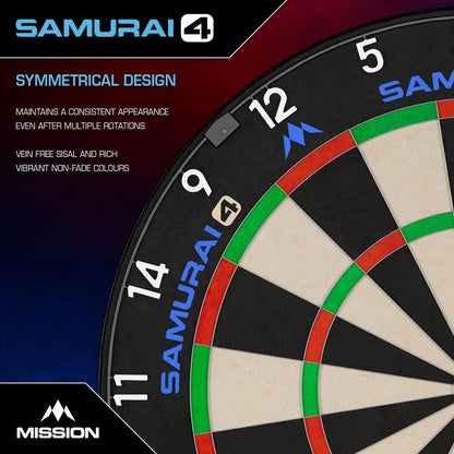 MISSION SAMURAI 4 DARTBOARD PROFESSIONAL - KNIFE WIRE - WHITE SPIDER - CLICK AND COLLECT