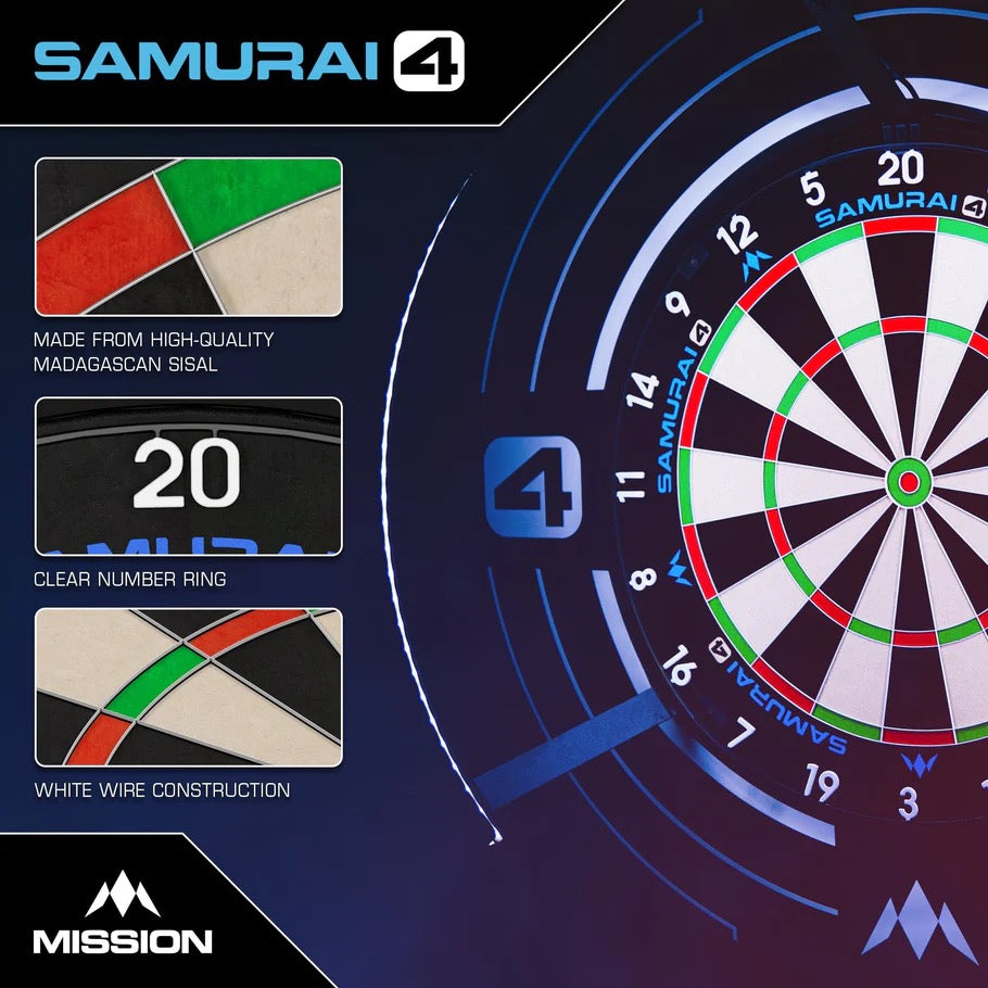 MISSION SAMURAI 4 DARTBOARD PROFESSIONAL - KNIFE WIRE - WHITE SPIDER - CLICK AND COLLECT