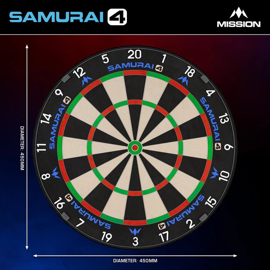 MISSION SAMURAI 4 DARTBOARD PROFESSIONAL - KNIFE WIRE - WHITE SPIDER - CLICK AND COLLECT
