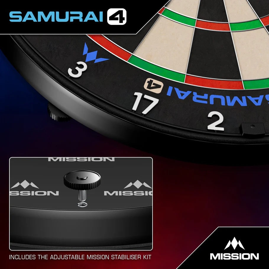 MISSION SAMURAI 4 DARTBOARD PROFESSIONAL - KNIFE WIRE - WHITE SPIDER - CLICK AND COLLECT
