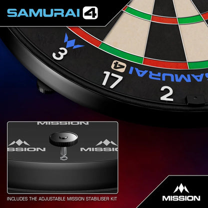 MISSION SAMURAI 4 DARTBOARD PROFESSIONAL - KNIFE WIRE - WHITE SPIDER - CLICK AND COLLECT