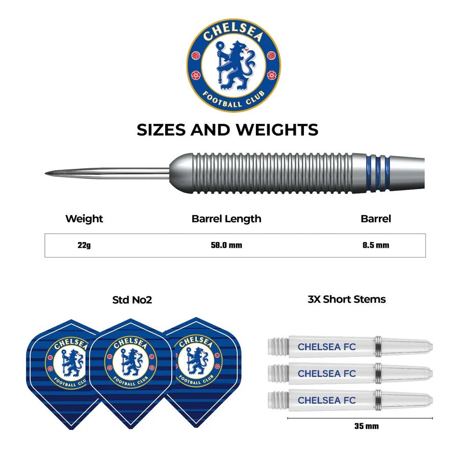 CHELSEA FOOTBALL DARTS STEEL TIP BRASS - OFFICIAL LICENSED - CHELSEA FC - 22G