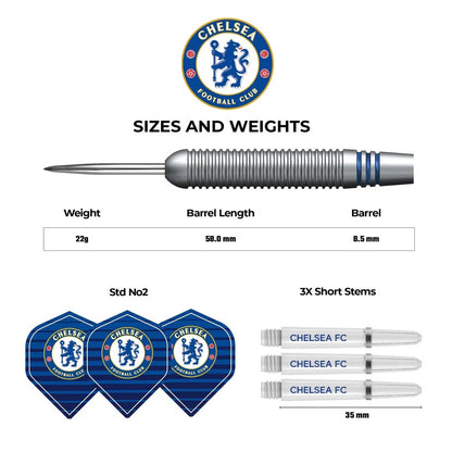 CHELSEA FOOTBALL DARTS STEEL TIP BRASS - OFFICIAL LICENSED - CHELSEA FC - 22G