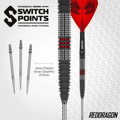 RED DRAGON JONNY CLAYTON HIRAETH SWITCH POINT 90% TUNGSTEN STEEL TIP DARTS