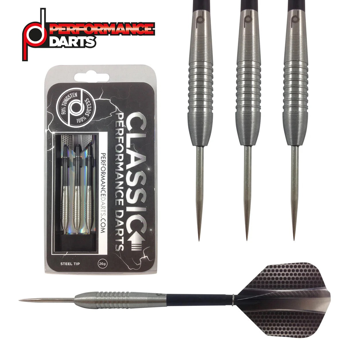CLASSIC 90% TUNGSTEN STEEL TIP DARTS BY PERFORMANCE DARTS
