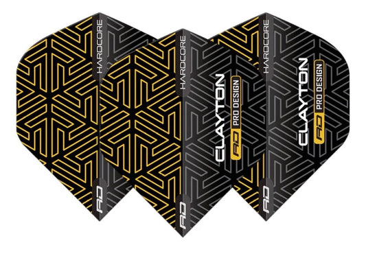 JONNY CLAYTON RED DRAGON HARDCORE PREMIUM BLACK AND GOLD DART FLIGHTS