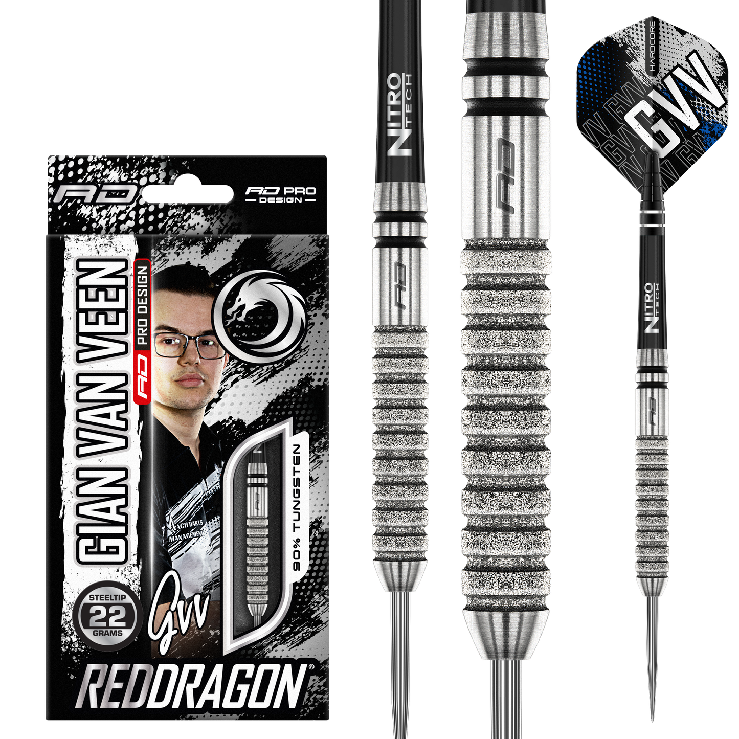 GIAN VAN VEEN TOUR EDITION RED DRAGON 22G DARTS 90% TUNGSTEN
