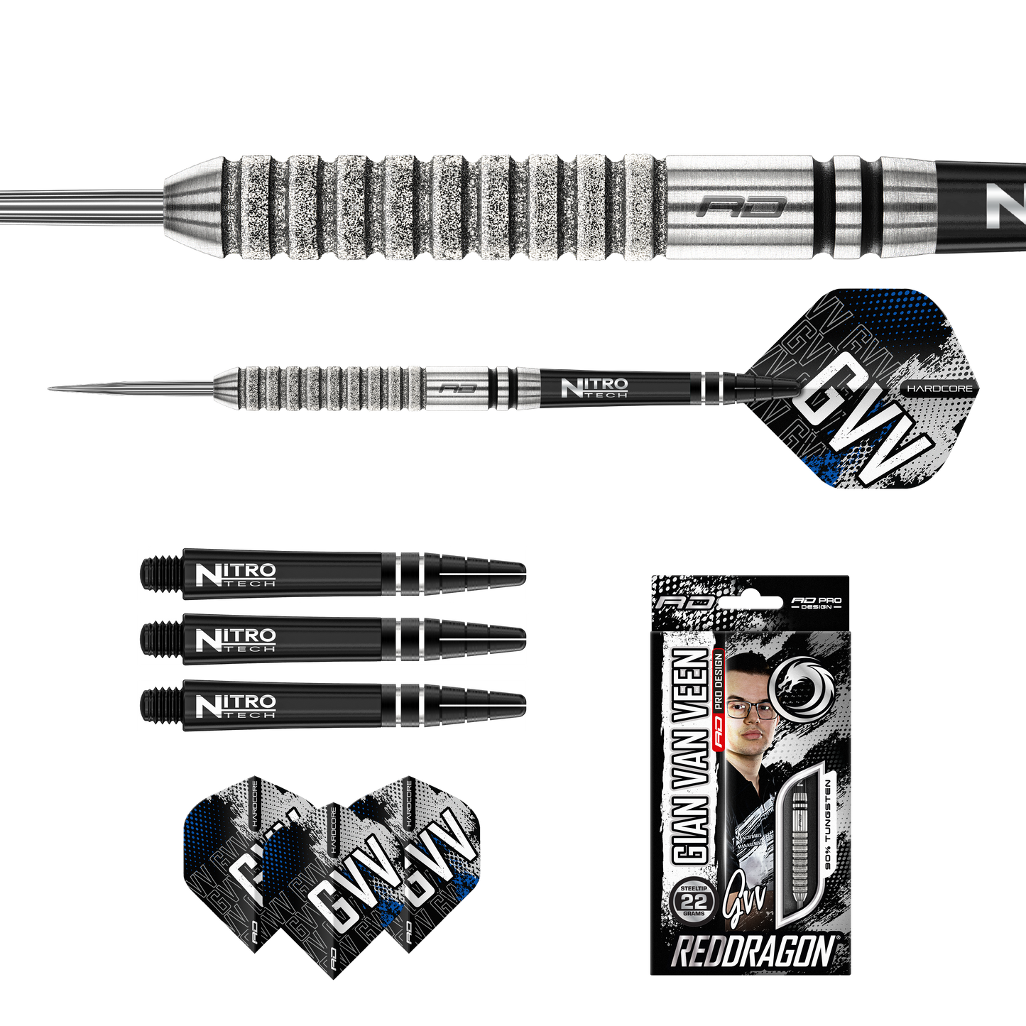 GIAN VAN VEEN TOUR EDITION RED DRAGON 22G DARTS 90% TUNGSTEN