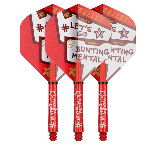 STEPHEN BUNTING TARGET LET'S GO BUNTING MENTAL DART FLIGHT AND SHAFT SET - RARE!
