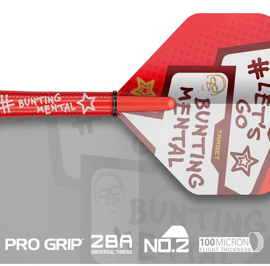 STEPHEN BUNTING TARGET LET'S GO BUNTING MENTAL DART FLIGHT AND SHAFT SET - RARE!