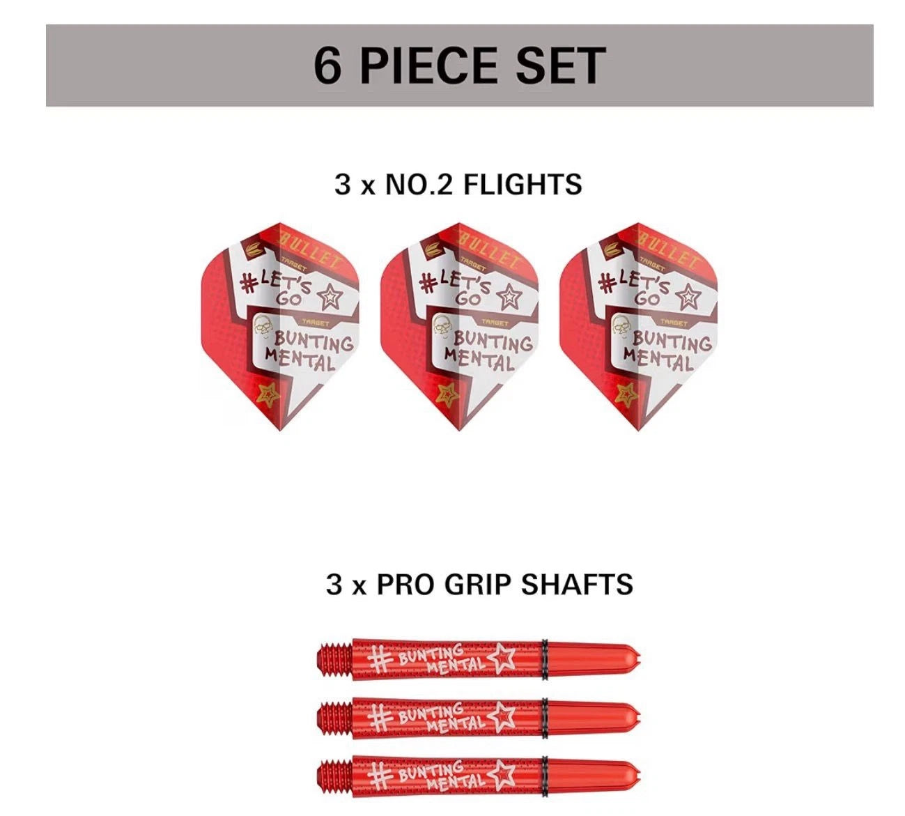 STEPHEN BUNTING TARGET LET'S GO BUNTING MENTAL DART FLIGHT AND SHAFT SET - RARE!
