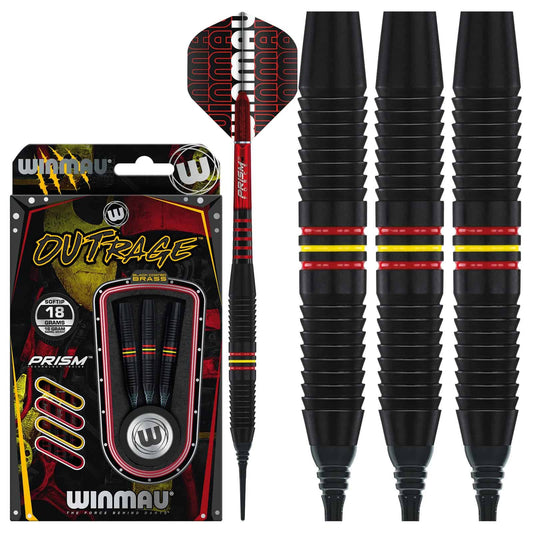 WINMAU OUTRAGE BLACK COATED BRASS SOFT TIP DARTS 18G