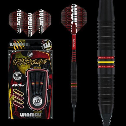 WINMAU OUTRAGE BLACK COATED BRASS SOFT TIP DARTS 18G
