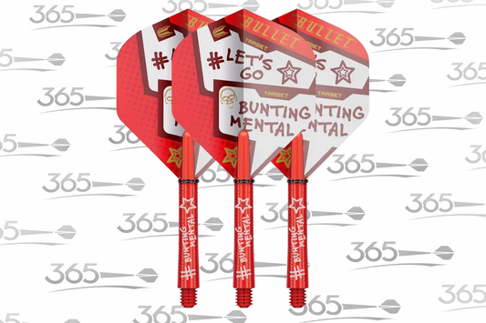 STEPHEN BUNTING TARGET LET'S GO BUNTING MENTAL DART FLIGHT AND SHAFT SET - RARE!