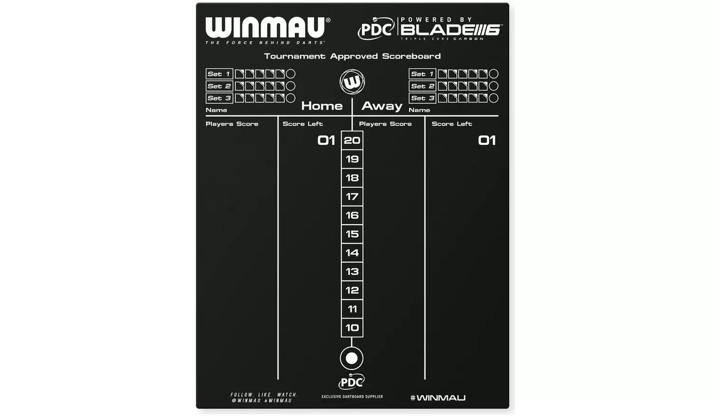 WINMAU PDC BLADE 6 REVERSIBLE DRY WIPE AND CHALKBOARD DARTS SCOREBOARD INC PENS