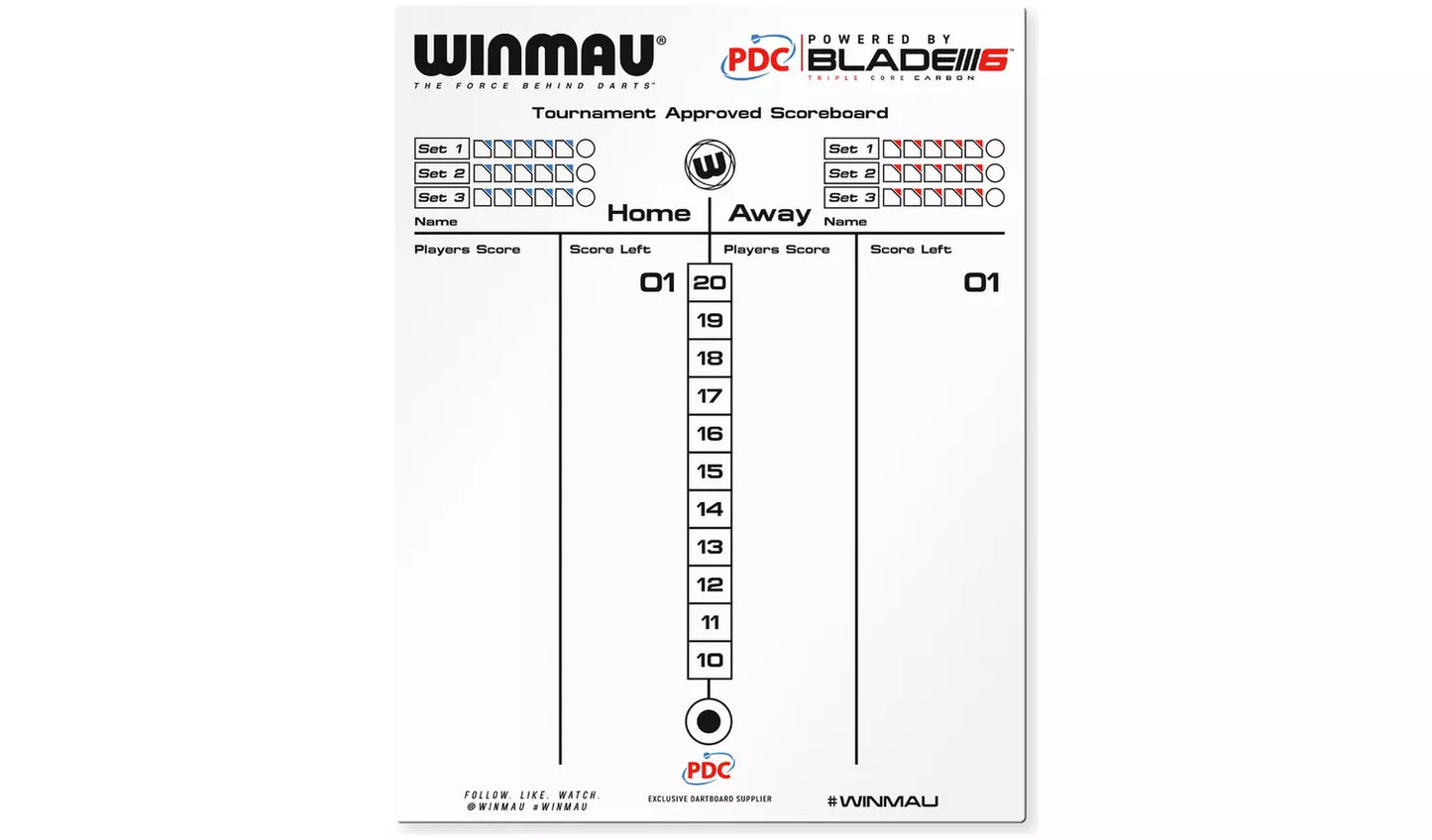 WINMAU PDC BLADE 6 REVERSIBLE DRY WIPE AND CHALKBOARD DARTS SCOREBOARD INC PENS