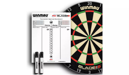 WINMAU PDC BLADE 6 REVERSIBLE DRY WIPE AND CHALKBOARD DARTS SCOREBOARD INC PENS