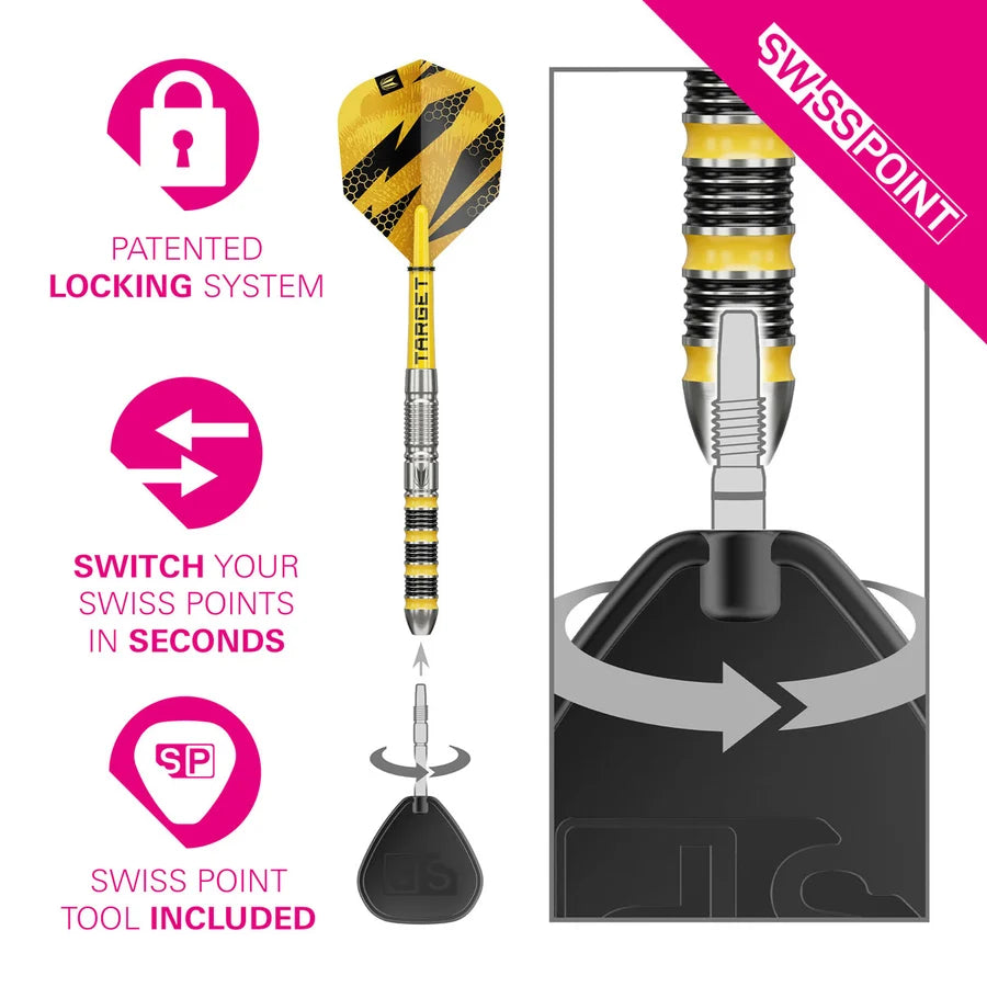 NEW TARGET BUZZ SWISS POINT 90% TUNGSTEN STEEL TIP DARTS