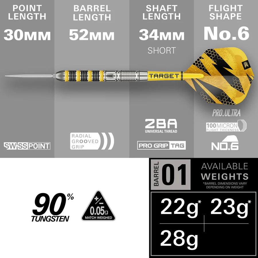 NEW TARGET BUZZ SWISS POINT 90% TUNGSTEN STEEL TIP DARTS