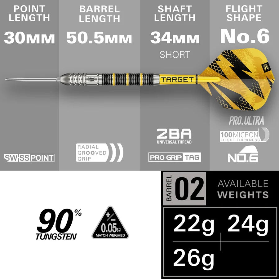 NEW TARGET BUZZ SWISS POINT 90% TUNGSTEN STEEL TIP DARTS
