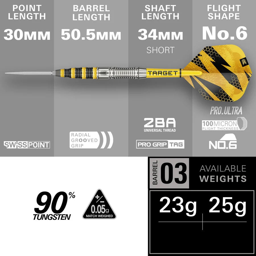 NEW TARGET BUZZ SWISS POINT 90% TUNGSTEN STEEL TIP DARTS