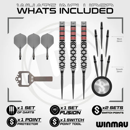 WINMAU FORNAX SWITCH POINT STEEL TIP 90% TUNGSTEN DARTS INC WINMAU FUSION 24G